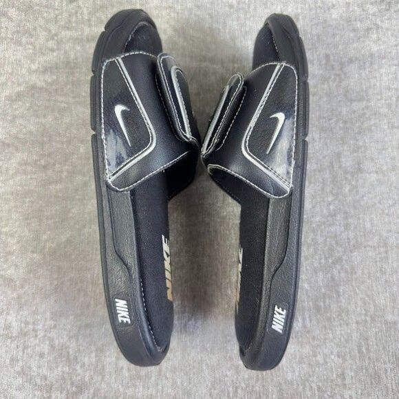 Nike Comfort Slide 2 Sandals Men\'s 7 Black Metallic Silver  Memory Foam Y2K